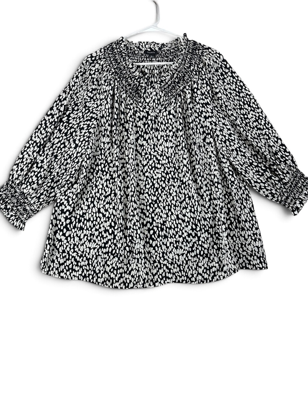 Talbots Women’s XL Black and White Smocked Neck Blouse